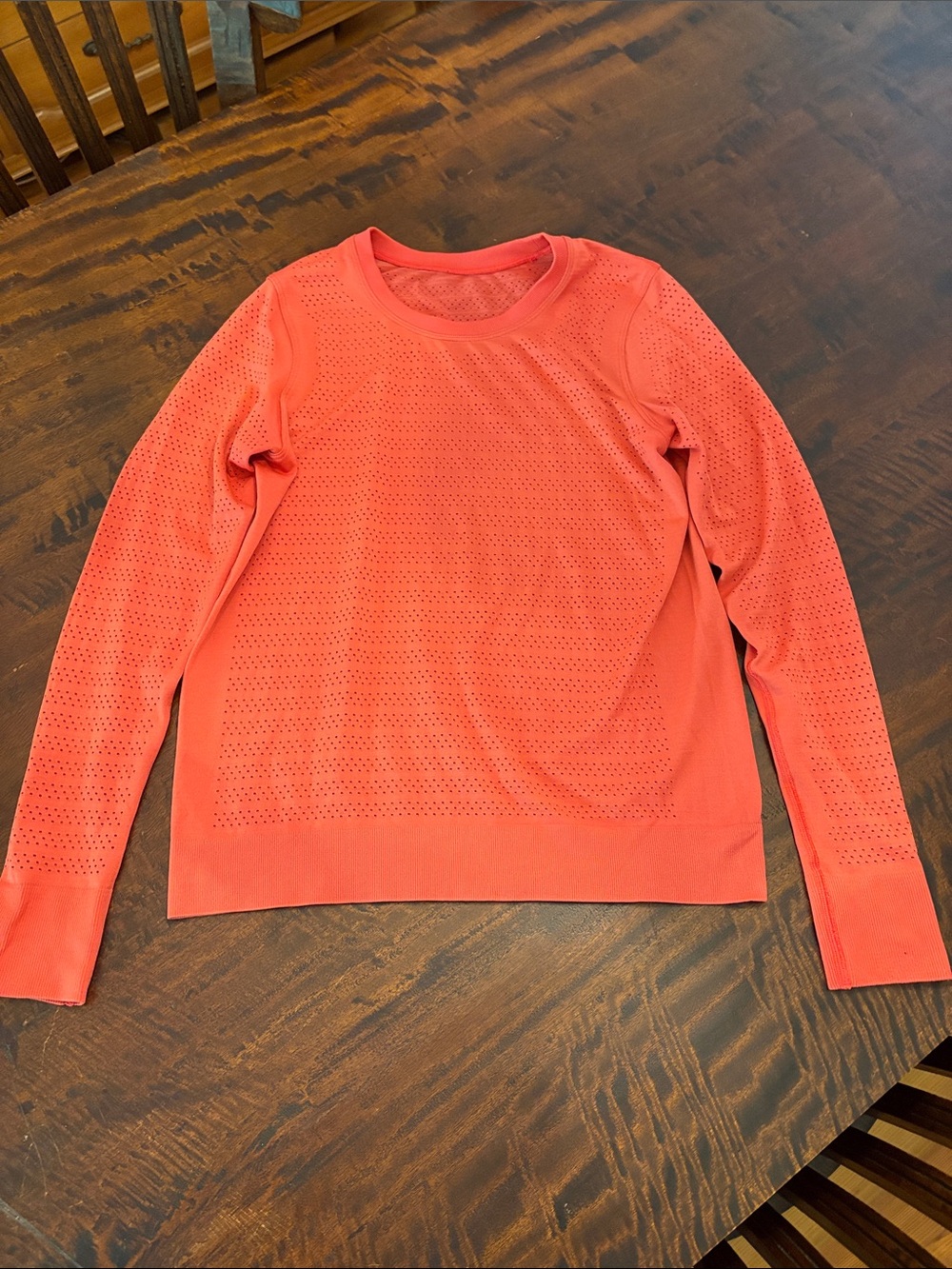 Lululemon Orange Mesh Perforated Long Sleeve Pullover